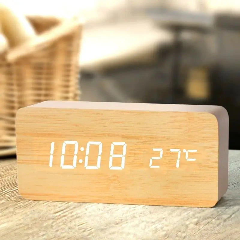 Wooden LED Alarm Clock – Stylish, Modern & Multifunctional