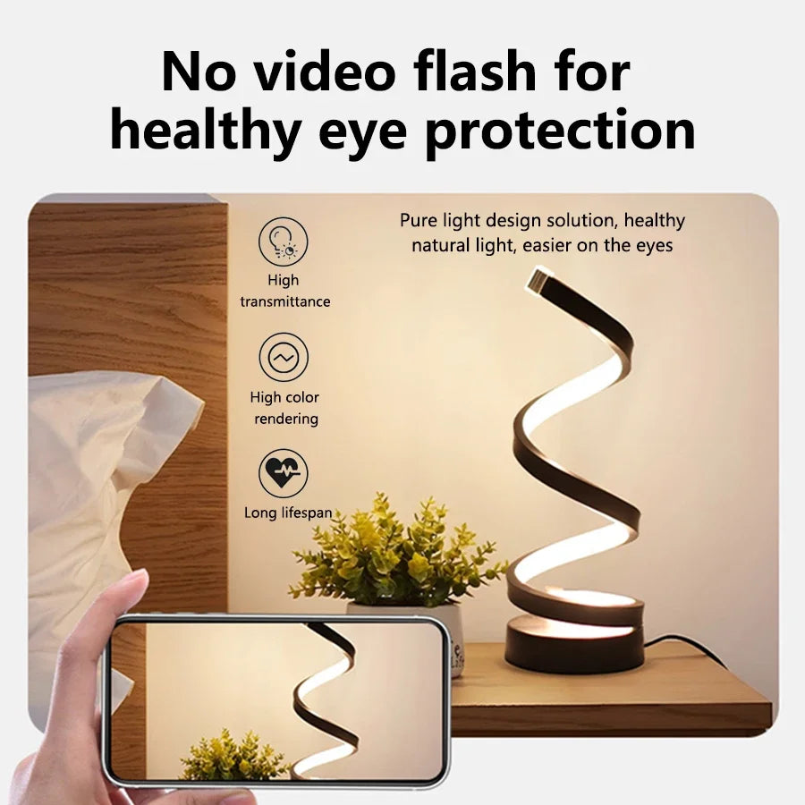 Elegant Spiral LED Night Lamp with Adjustable Brightness for Bedside, Desk, and Home Ambience