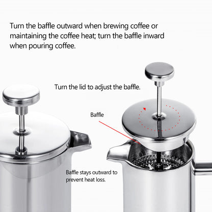 Premium Double-Walled Stainless Steel French Press Coffee Maker Pot