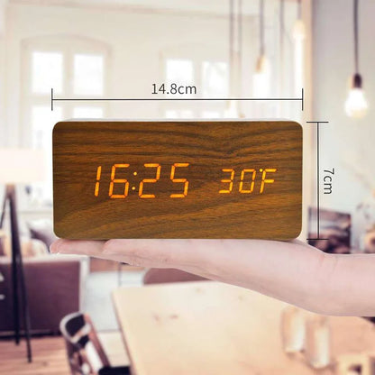 Wooden LED Alarm Clock – Stylish, Modern & Multifunctional