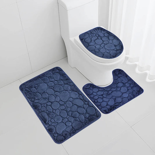 Comfortable Non-Slip Bathroom Mat Set with Elegant Stone Pattern and Superior Absorption