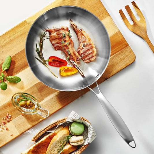 Premium Uncoated Stainless Steel Frying Pan for Versatile Kitchen Cooking