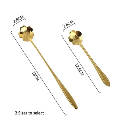 Elegant 6-Piece Gold Flower Stainless Steel Coffee Spoon Set with Long Handles