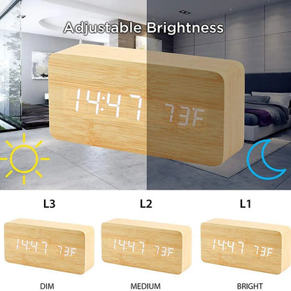 Wooden LED Alarm Clock – Stylish, Modern & Multifunctional