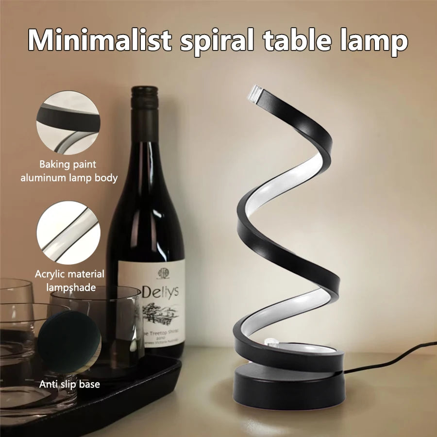 Elegant Spiral LED Night Lamp with Adjustable Brightness for Bedside, Desk, and Home Ambience