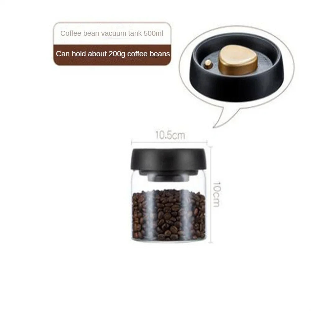 Vacuum Sealed Transparent Glass Coffee Bean Storage Jar with Moisture-Proof Airtight Design