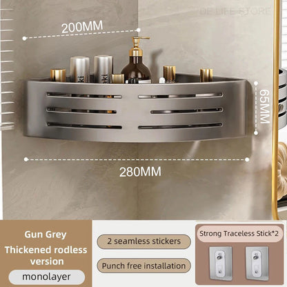 Space-Saving Bathroom Corner Shelf with Plastic Hook and Towel Bar for No-Drill Installation