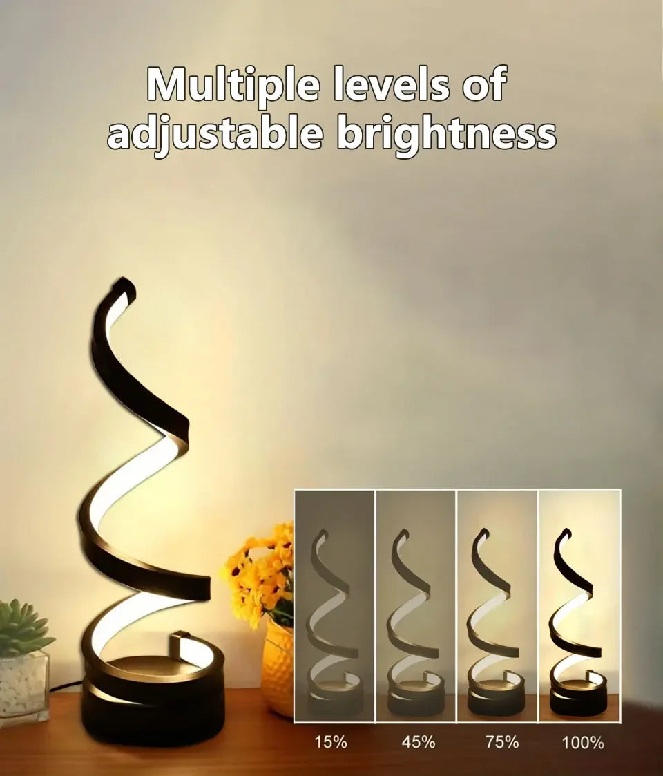 Elegant Spiral LED Night Lamp with Adjustable Brightness for Bedside, Desk, and Home Ambience