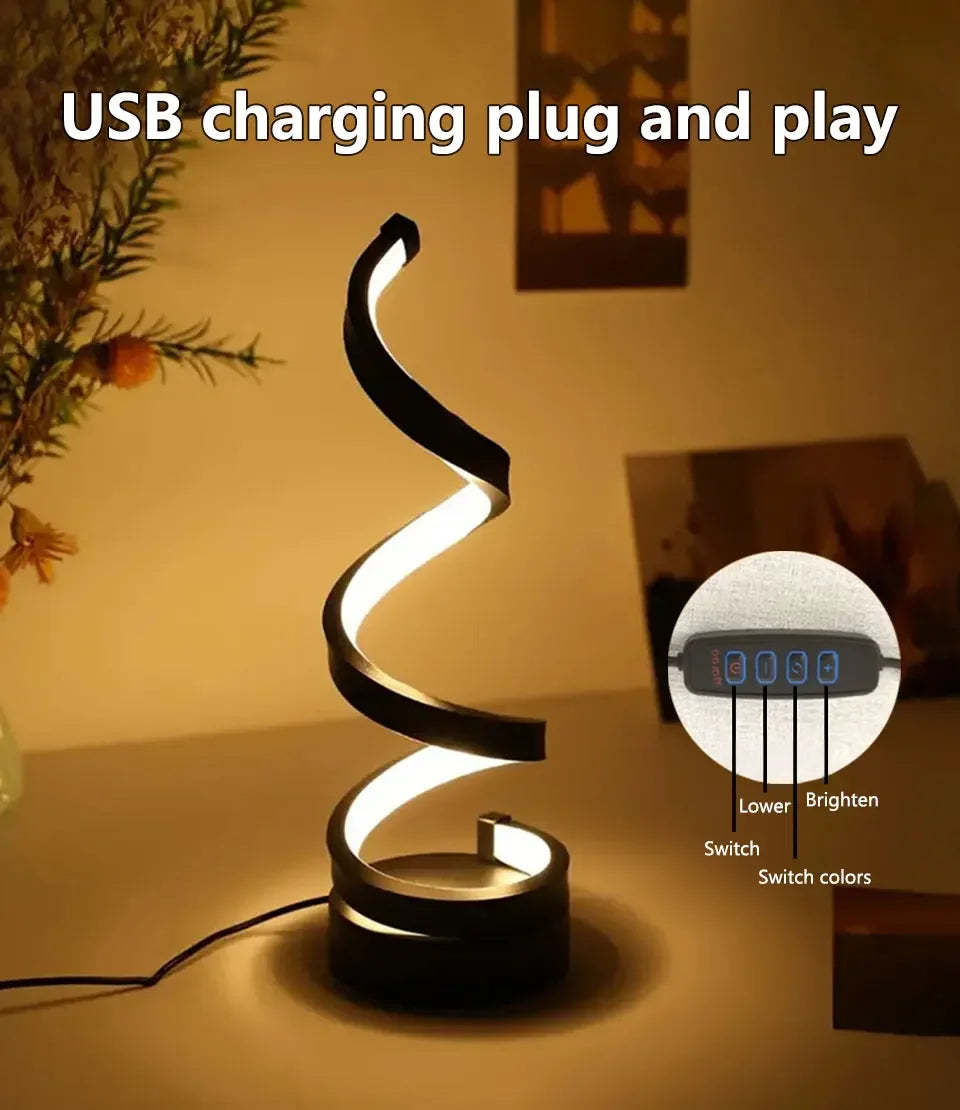 Elegant Spiral LED Night Lamp with Adjustable Brightness for Bedside, Desk, and Home Ambience