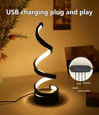 Elegant Spiral LED Night Lamp with Adjustable Brightness for Bedside, Desk, and Home Ambience