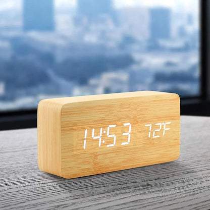 Wooden LED Alarm Clock – Stylish, Modern & Multifunctional