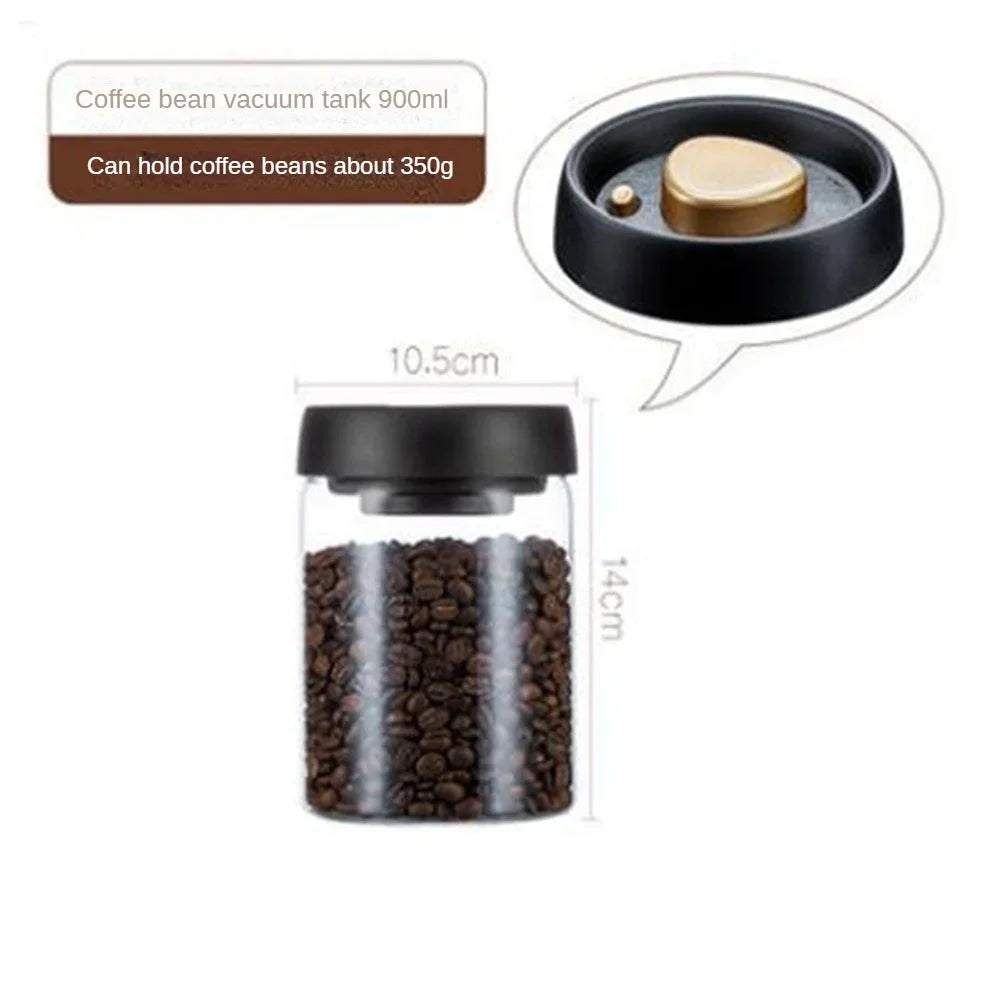 Vacuum Sealed Transparent Glass Coffee Bean Storage Jar with Moisture-Proof Airtight Design