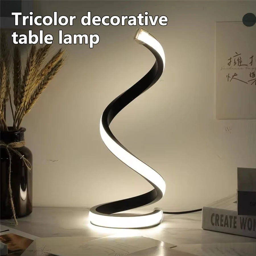 Elegant Spiral LED Night Lamp with Adjustable Brightness for Bedside, Desk, and Home Ambience