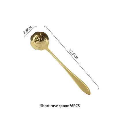 Elegant 6-Piece Gold Flower Stainless Steel Coffee Spoon Set with Long Handles