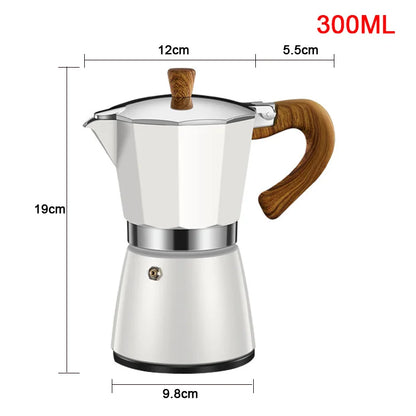 300ml Retro Wooden Handle Espresso Maker with Modern Electric Stove Compatibility