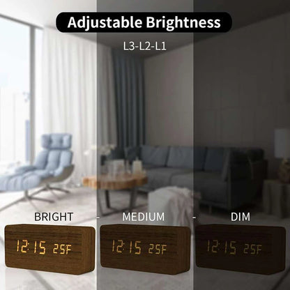 Wooden LED Alarm Clock – Stylish, Modern & Multifunctional