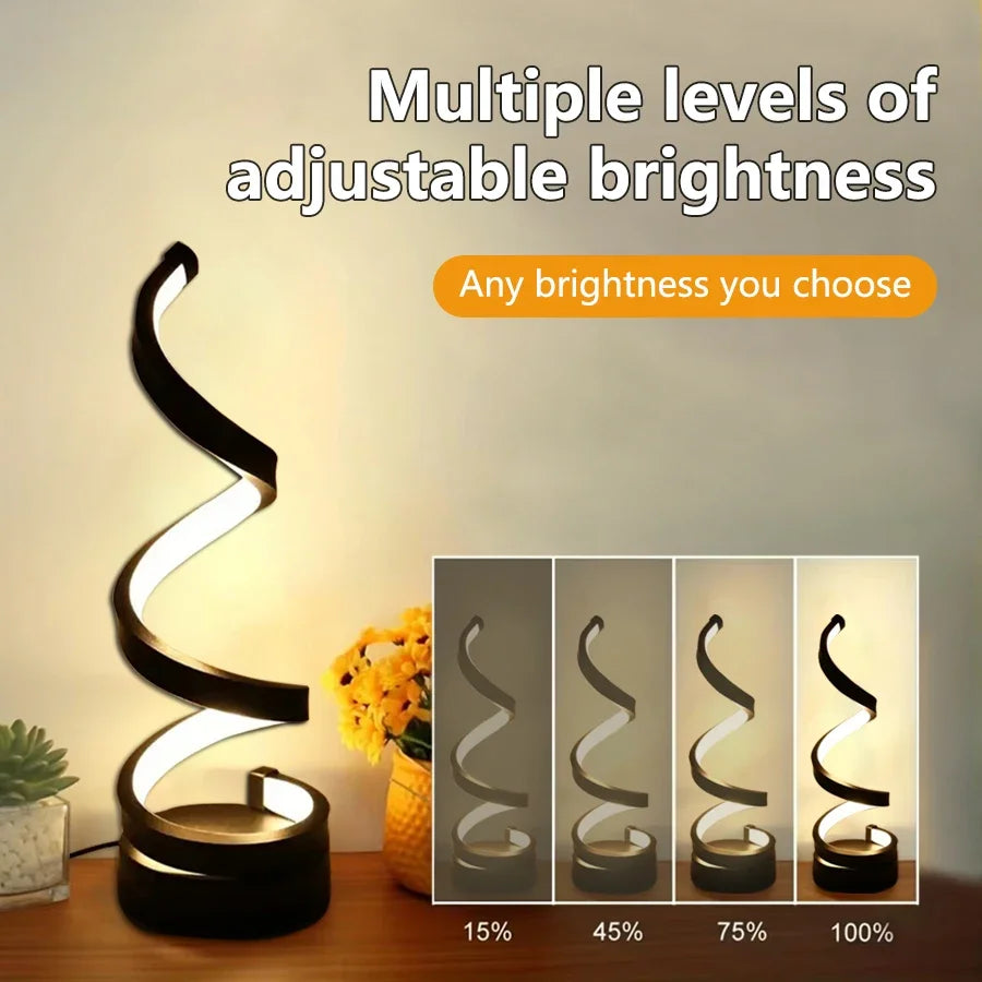 Elegant Spiral LED Night Lamp with Adjustable Brightness for Bedside, Desk, and Home Ambience