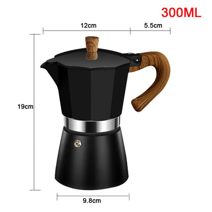 300ml Retro Wooden Handle Espresso Maker with Modern Electric Stove Compatibility