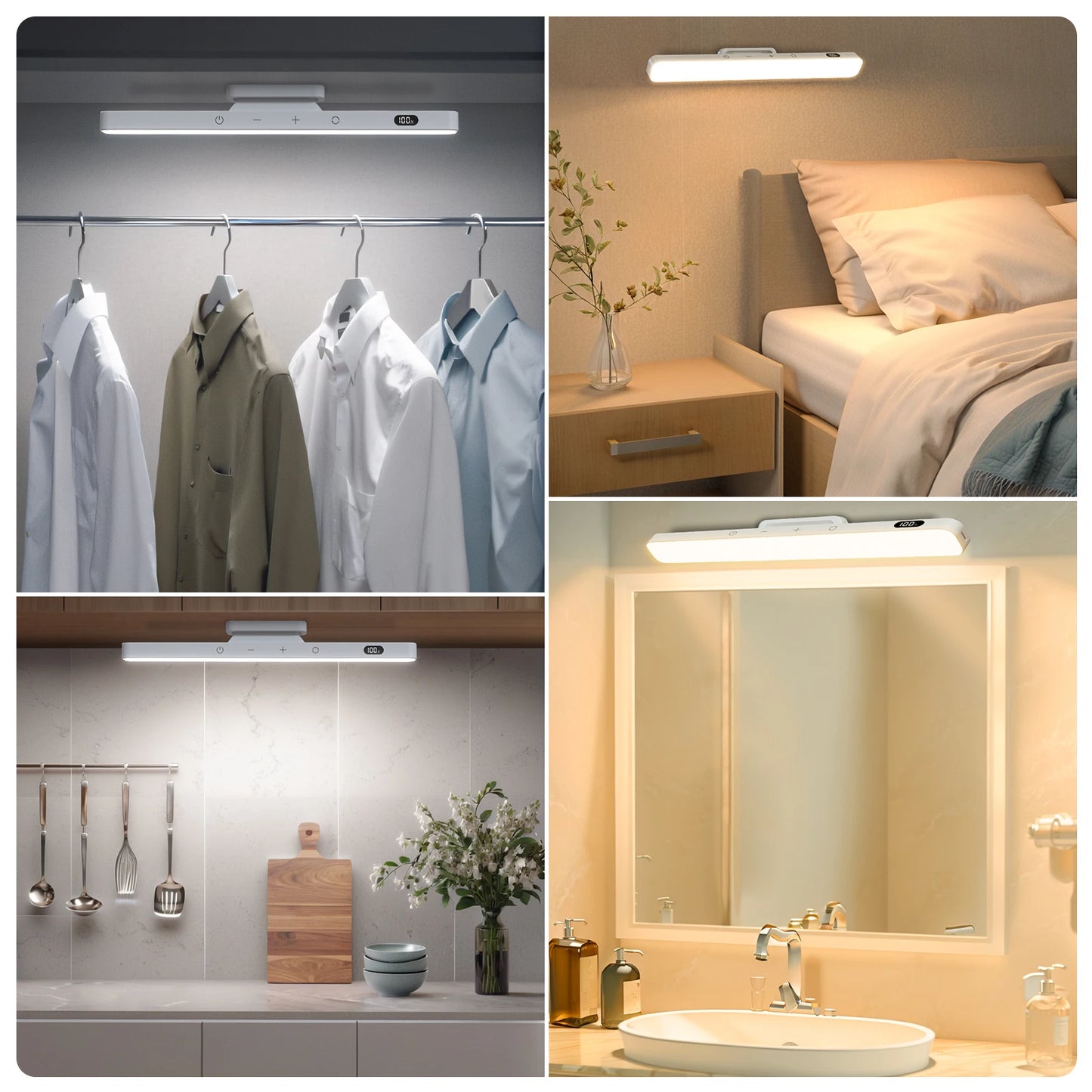 Dimmable LED Mirror Light – 3 Colours, Rechargeable & Adjustable