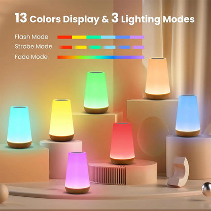 Portable 13-Colour LED Night Lamp – Adjustable Brightness with Touch & Remote Control