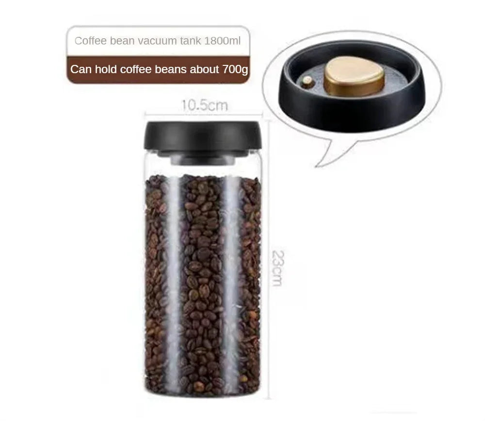 Vacuum Sealed Transparent Glass Coffee Bean Storage Jar with Moisture-Proof Airtight Design