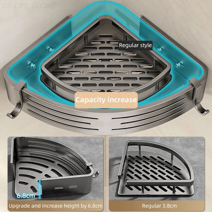 Space-Saving Bathroom Corner Shelf with Plastic Hook and Towel Bar for No-Drill Installation