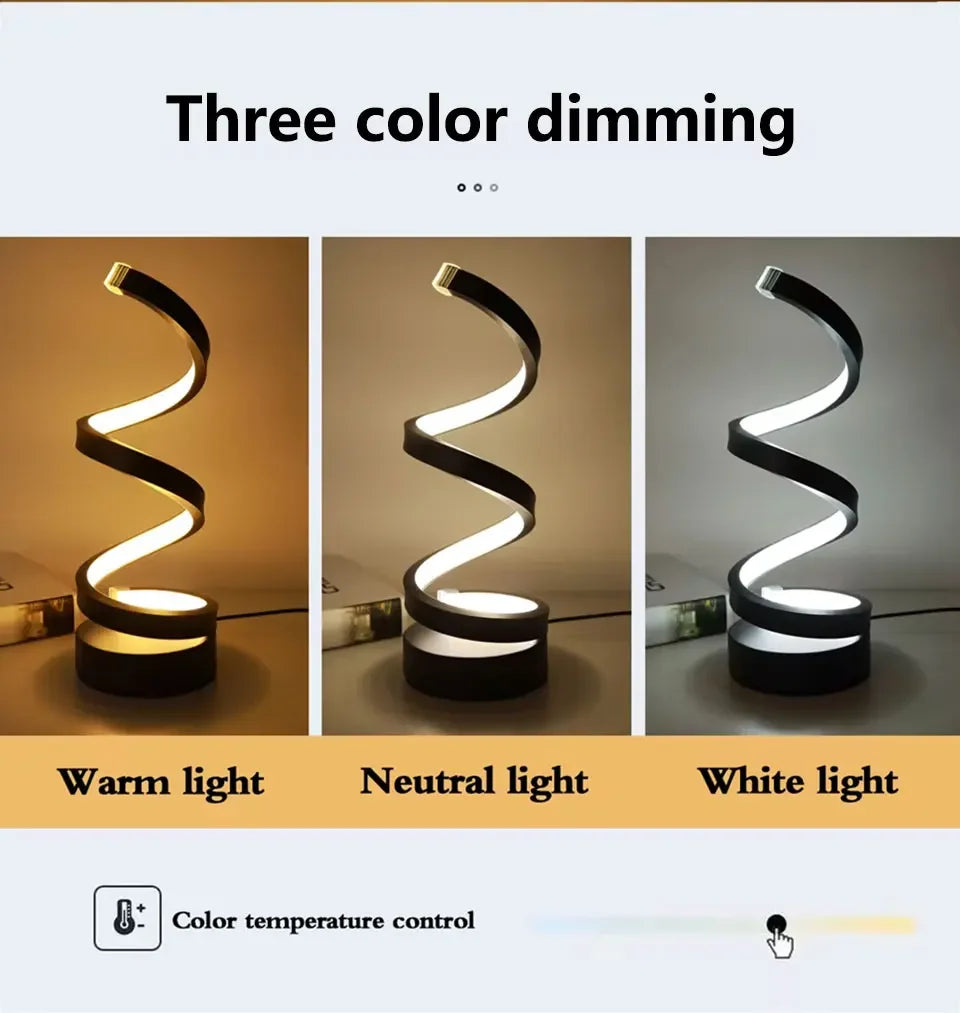 Elegant Spiral LED Night Lamp with Adjustable Brightness for Bedside, Desk, and Home Ambience