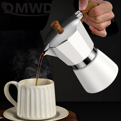 300ml Retro Wooden Handle Espresso Maker with Modern Electric Stove Compatibility