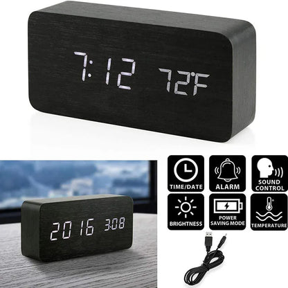 Wooden LED Alarm Clock – Stylish, Modern & Multifunctional