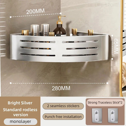 Space-Saving Bathroom Corner Shelf with Plastic Hook and Towel Bar for No-Drill Installation