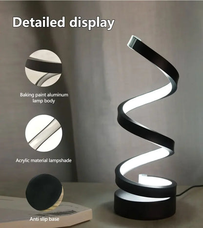 Elegant Spiral LED Night Lamp with Adjustable Brightness for Bedside, Desk, and Home Ambience