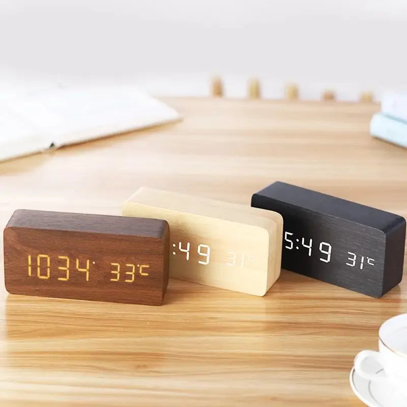 Wooden LED Alarm Clock – Stylish, Modern & Multifunctional