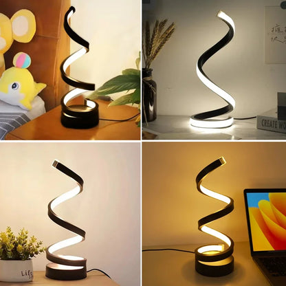 Elegant Spiral LED Night Lamp with Adjustable Brightness for Bedside, Desk, and Home Ambience