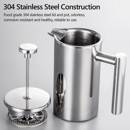 Premium Double-Walled Stainless Steel French Press Coffee Maker Pot