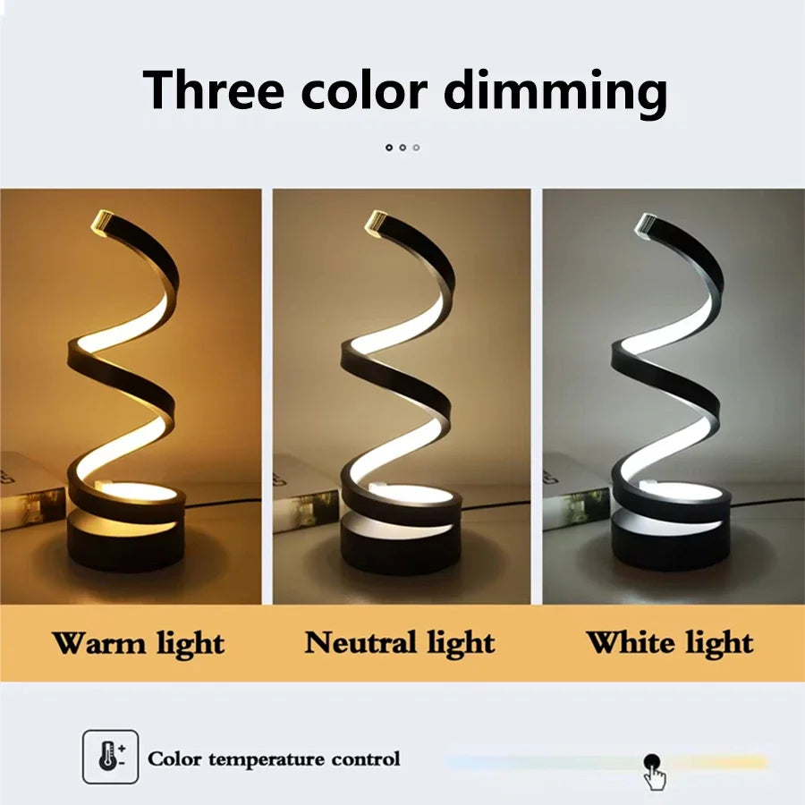 Elegant Spiral LED Night Lamp with Adjustable Brightness for Bedside, Desk, and Home Ambience