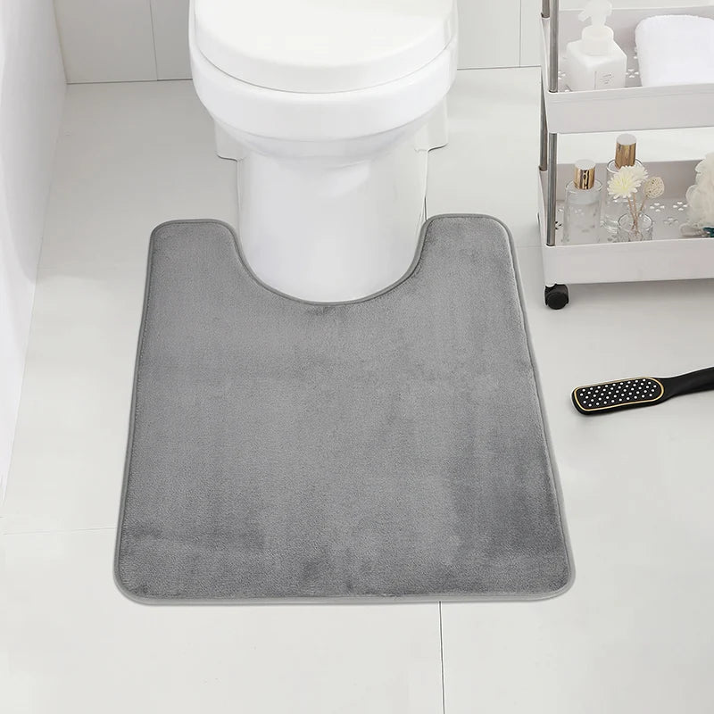 Soft and Absorbent U-Shape Bath Mat for Toilet and Home Décor Enhancement