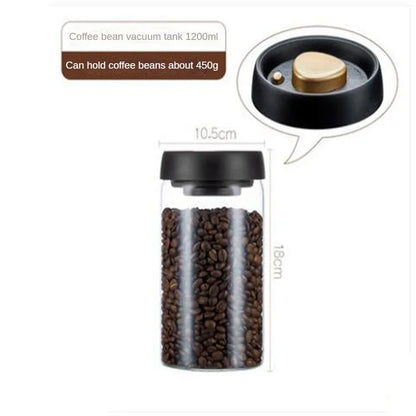 Vacuum Sealed Transparent Glass Coffee Bean Storage Jar with Moisture-Proof Airtight Design