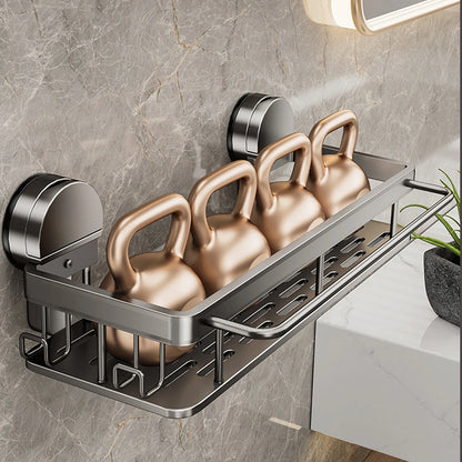 Elegant Wall-Mounted Aluminium Shower Rack with Secure Suction Cup Design for Bathroom Storage