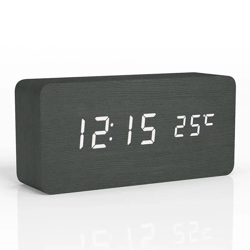 Wooden LED Alarm Clock – Stylish, Modern & Multifunctional