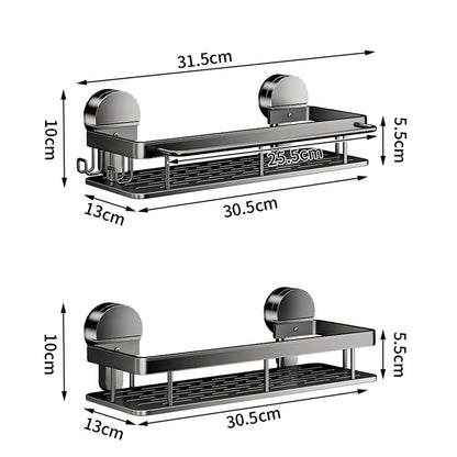 Elegant Wall-Mounted Aluminium Shower Rack with Secure Suction Cup Design for Bathroom Storage